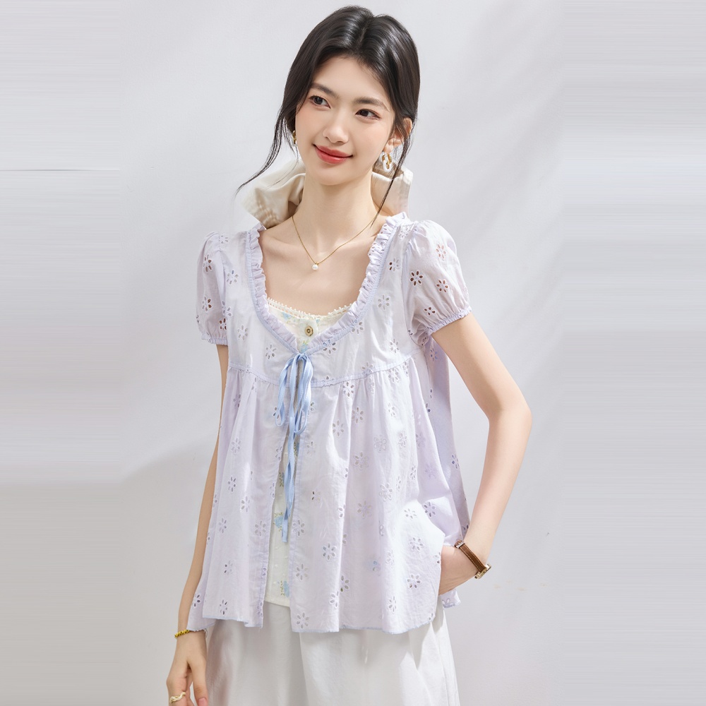 Summer France style doll shirt sweet splice shirt for women