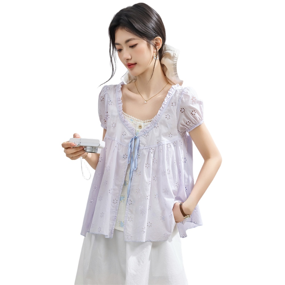 Summer France style doll shirt sweet splice shirt for women