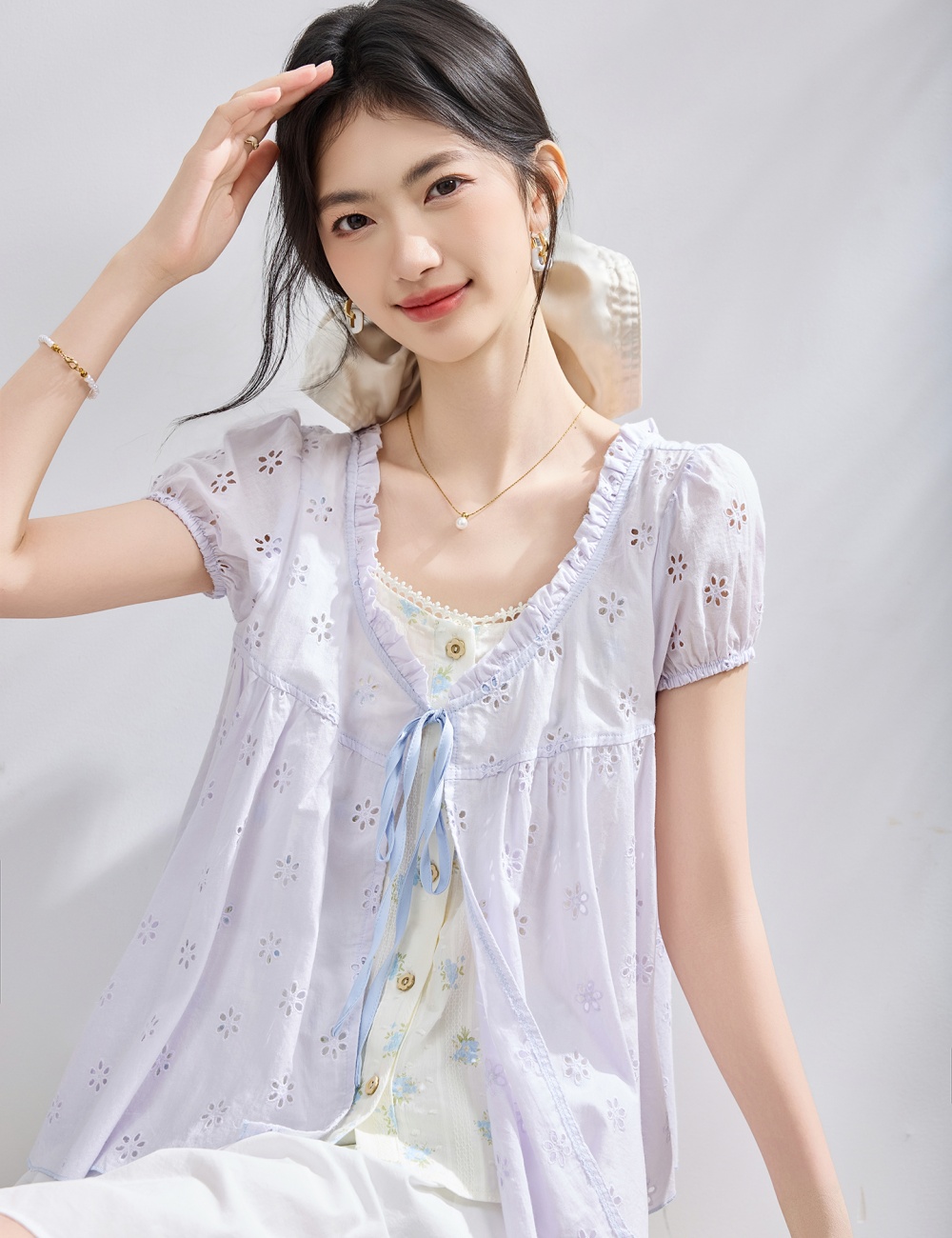 Summer France style doll shirt sweet splice shirt for women