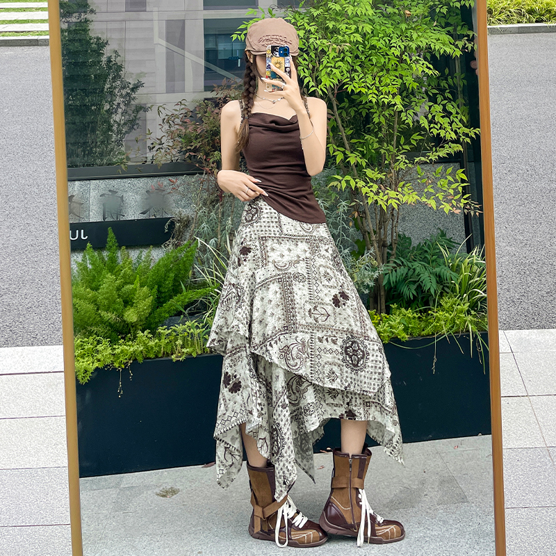 Slim A-line printing summer high waist skirt