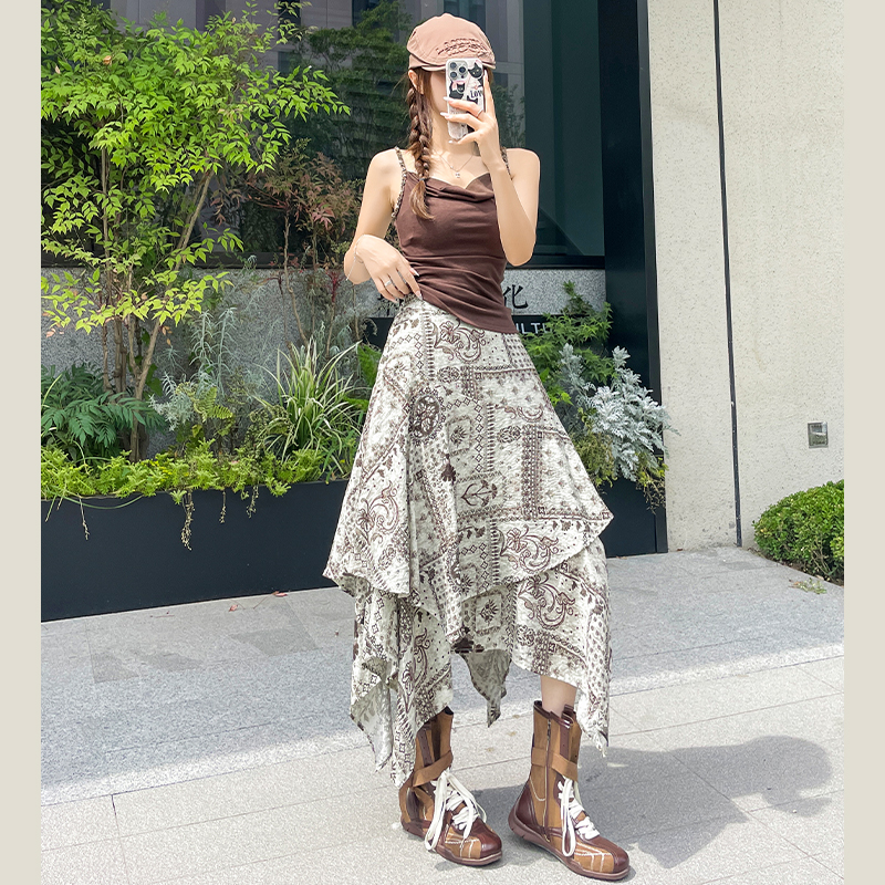 Slim A-line printing summer high waist skirt
