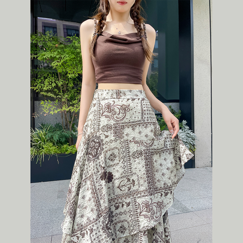 Slim A-line printing summer high waist skirt