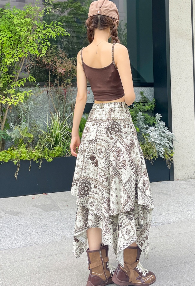 Slim A-line printing summer high waist skirt