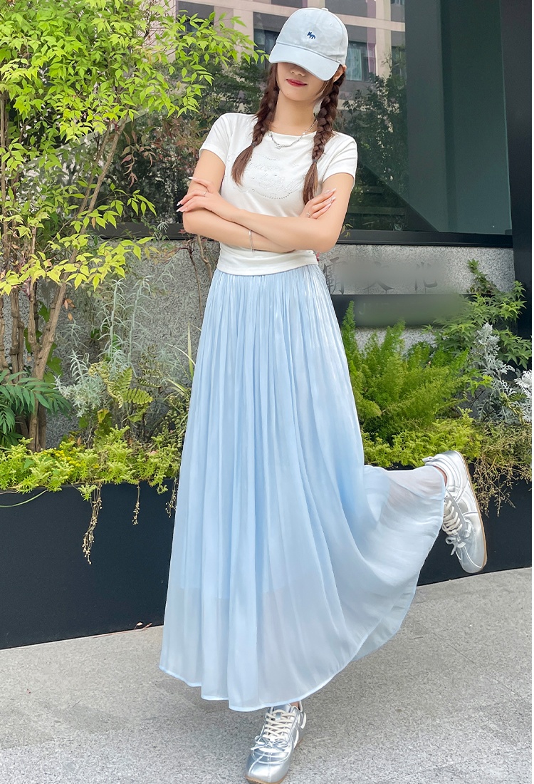 Slim summer temperament long skirt big skirt pleated skirt