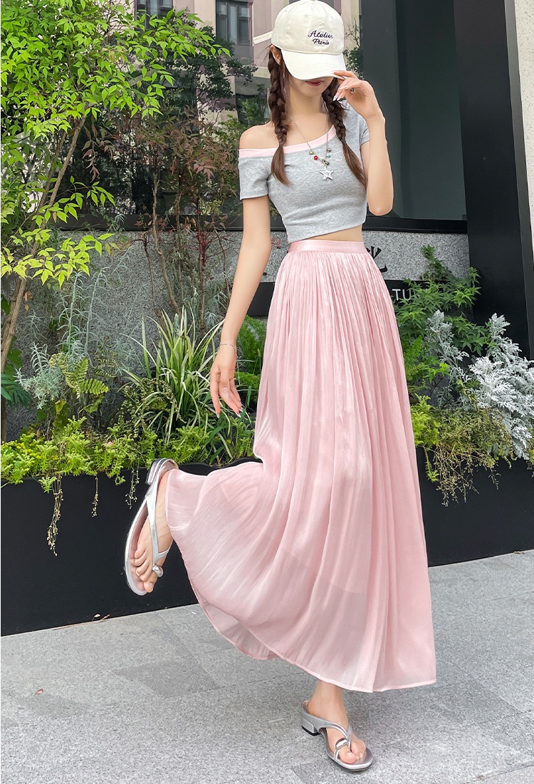 Slim summer temperament long skirt big skirt pleated skirt