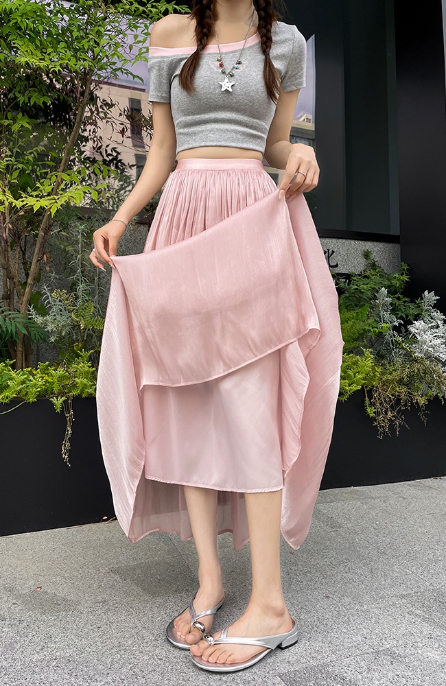 Slim summer temperament long skirt big skirt pleated skirt