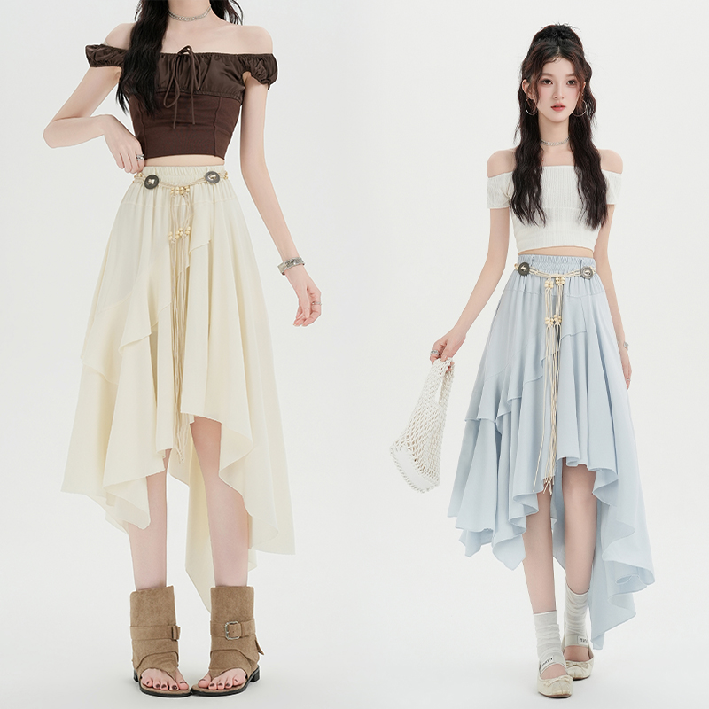 Irregular A-line lotus leaf edges skirt for women