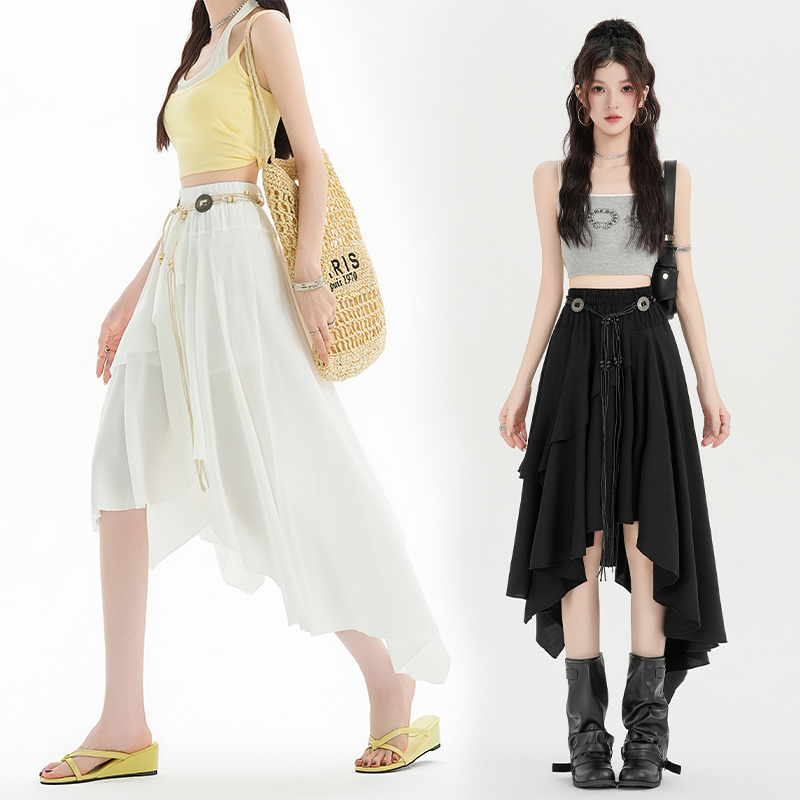 Irregular A-line lotus leaf edges skirt for women