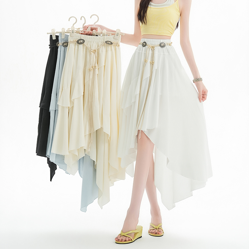 Irregular A-line lotus leaf edges skirt for women