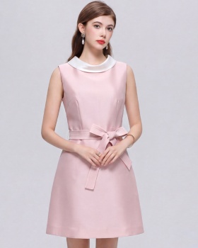 Satin bow dress round neck sleeveless formal dress