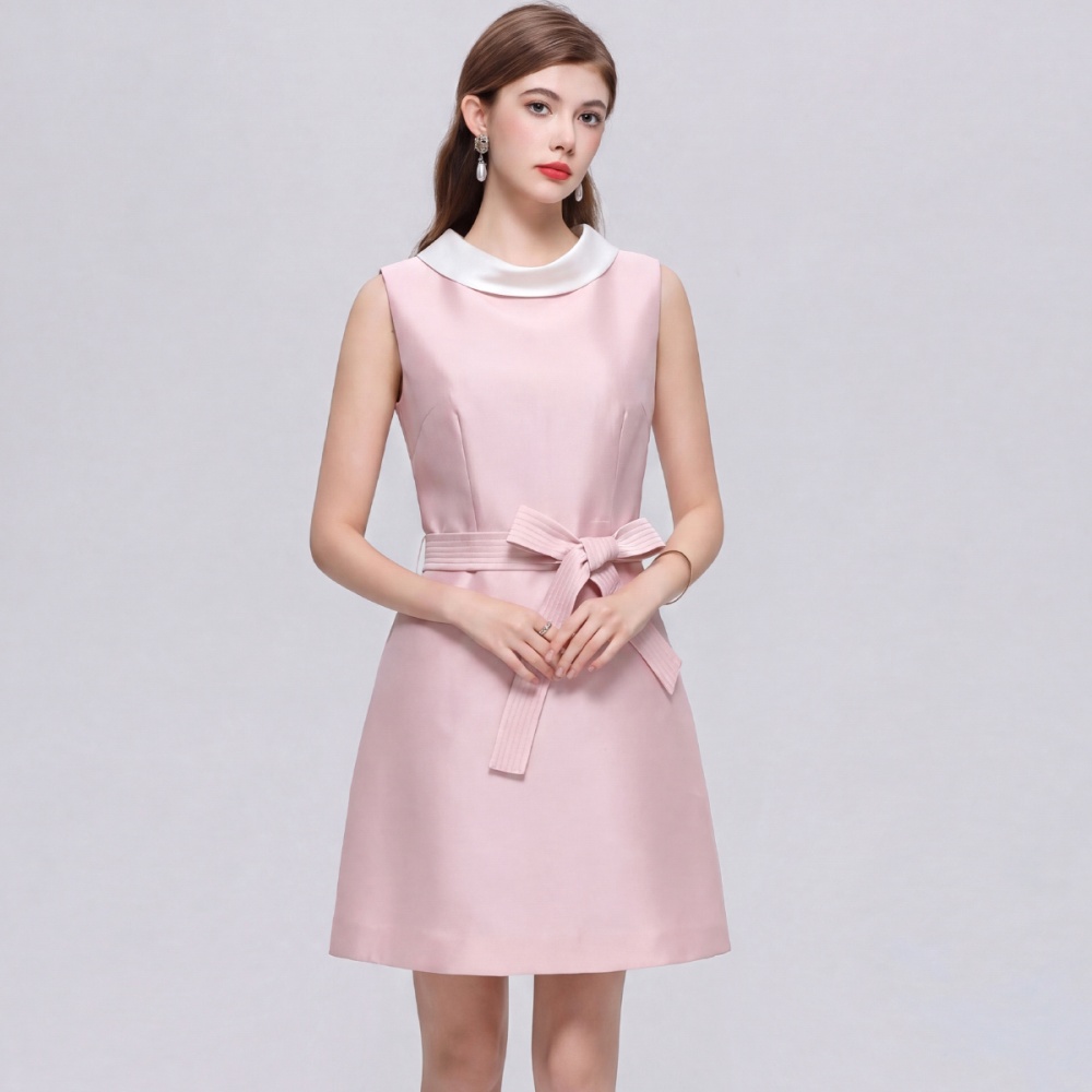 Satin bow dress round neck sleeveless formal dress