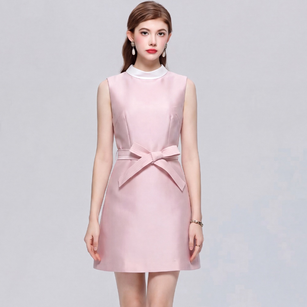 Satin bow dress round neck sleeveless formal dress