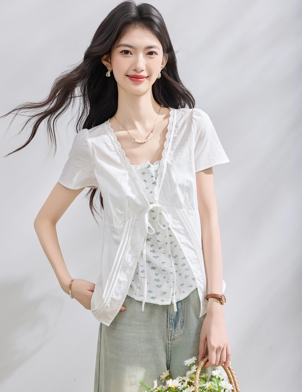 Lace small shirt bandage shirt for women