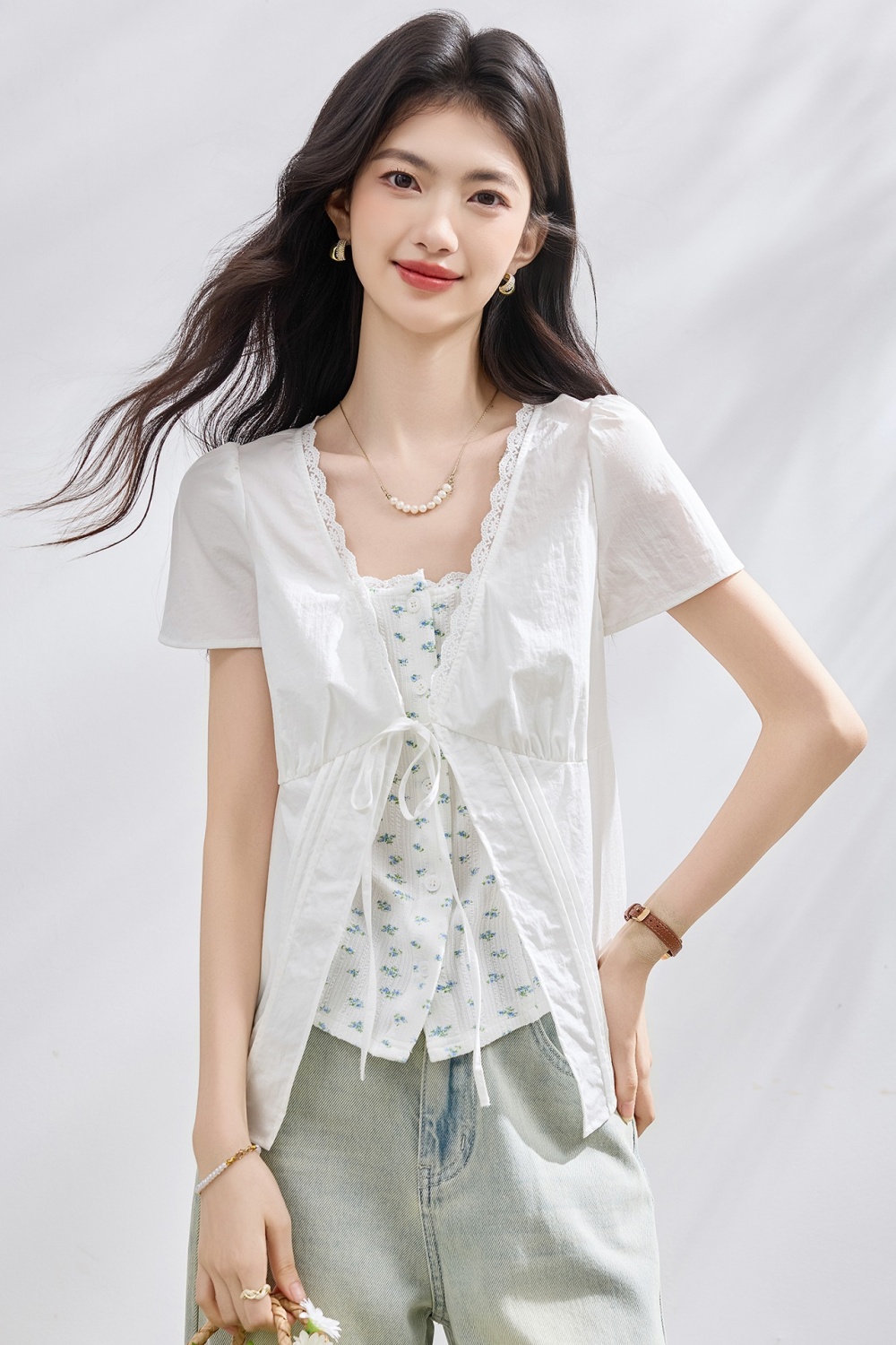 Lace small shirt bandage shirt for women