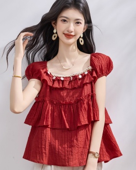Ribbon slim small shirt square collar shirt for women
