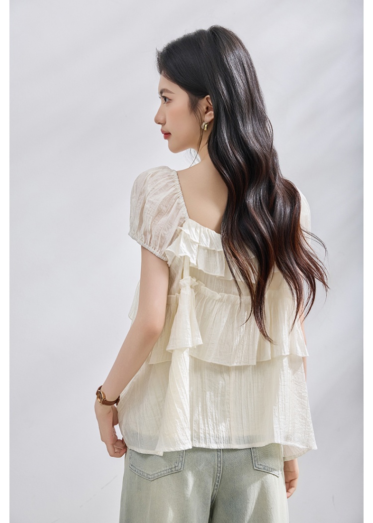 Ribbon slim small shirt square collar shirt for women