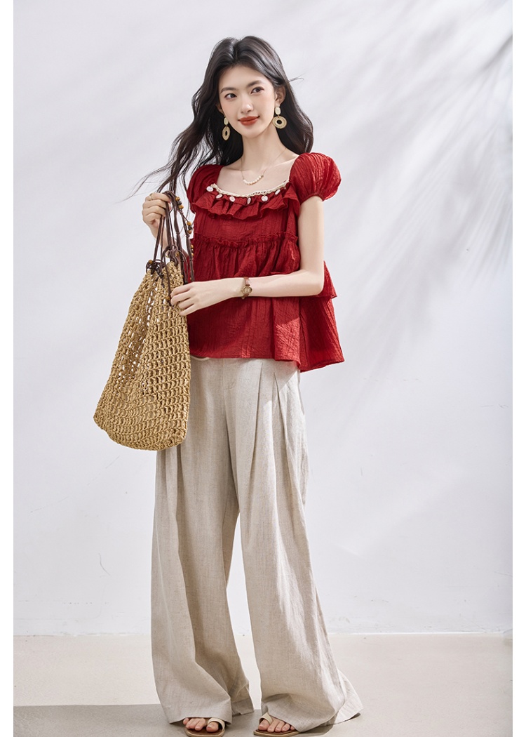 Ribbon slim small shirt square collar shirt for women