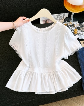 All-match round neck short sleeve tops splice summer shirt