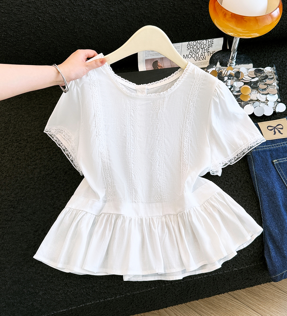 All-match round neck short sleeve tops splice summer shirt