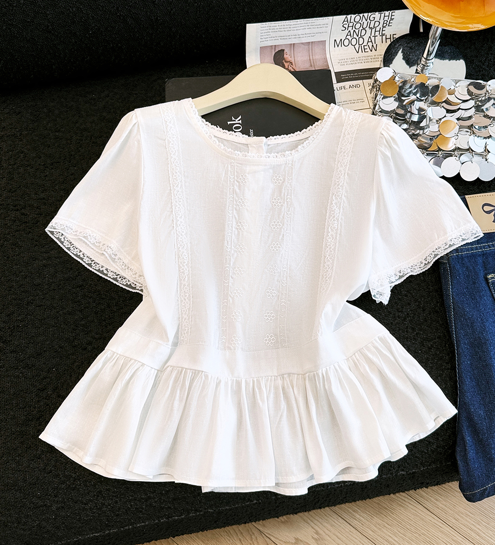 All-match round neck short sleeve tops splice summer shirt