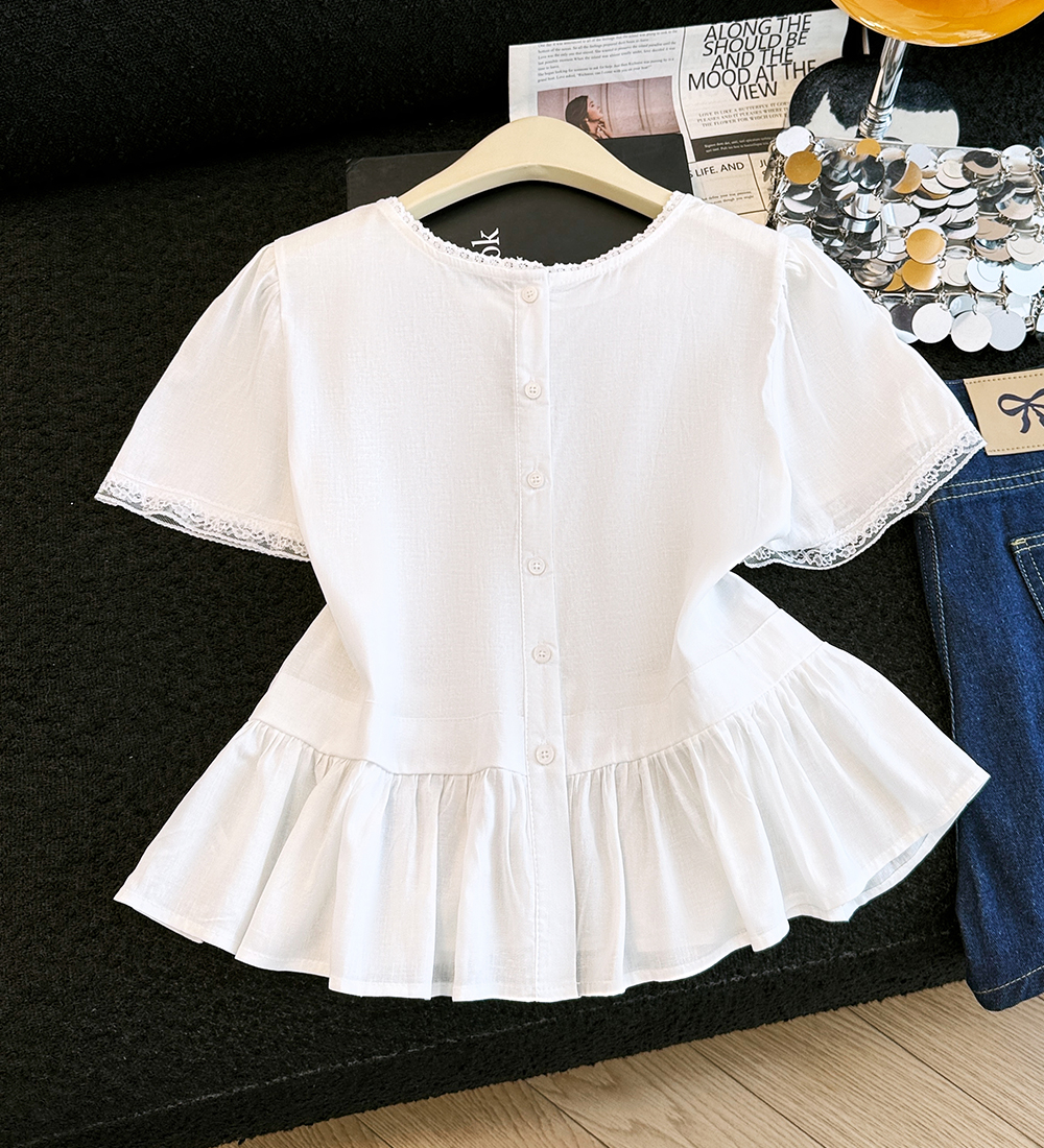 All-match round neck short sleeve tops splice summer shirt