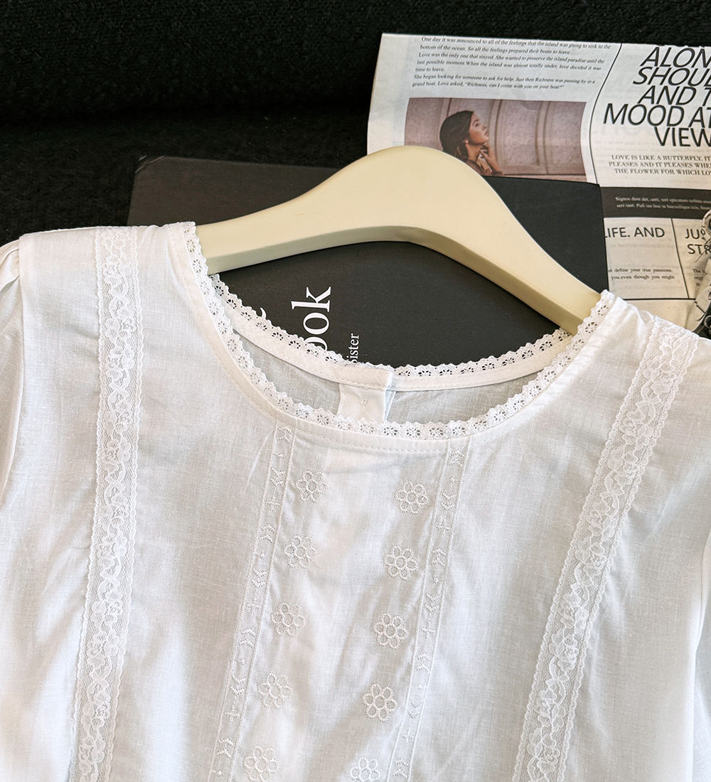 All-match round neck short sleeve tops splice summer shirt