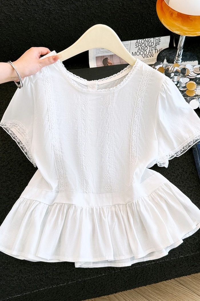 All-match round neck short sleeve tops splice summer shirt