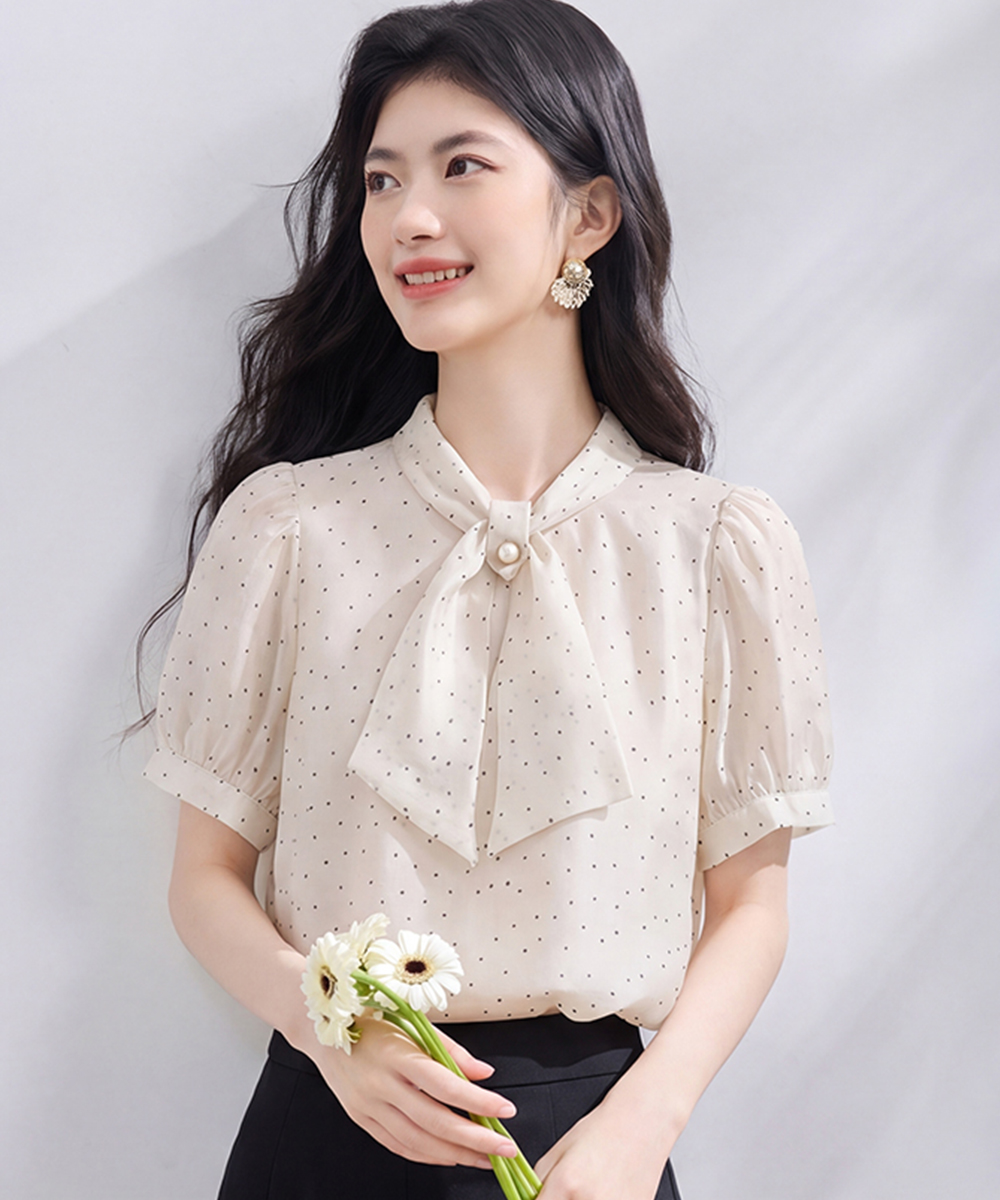 Temperament summer short sleeve tops France style streamer shirt