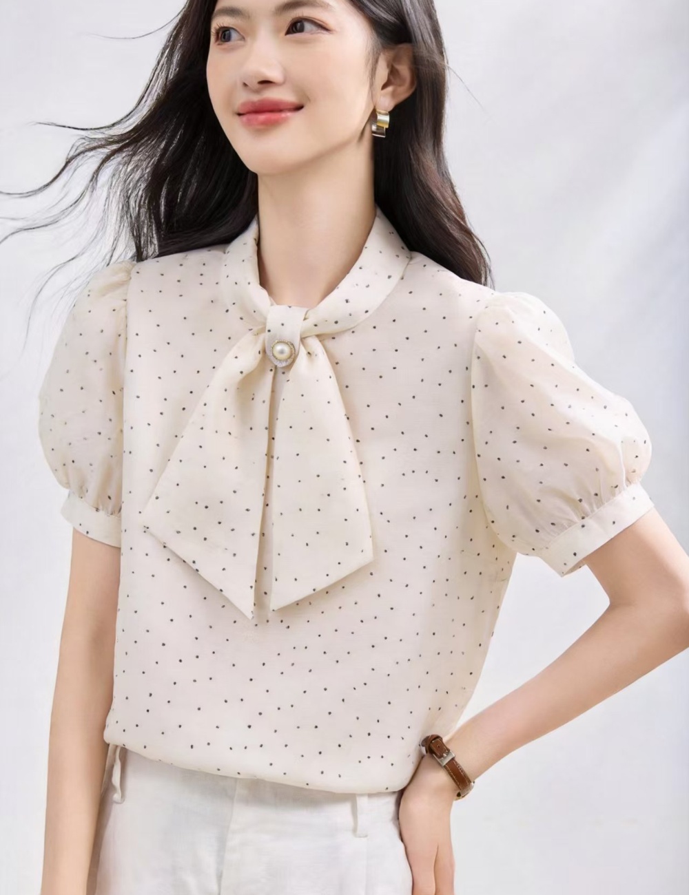 Temperament summer short sleeve tops France style streamer shirt