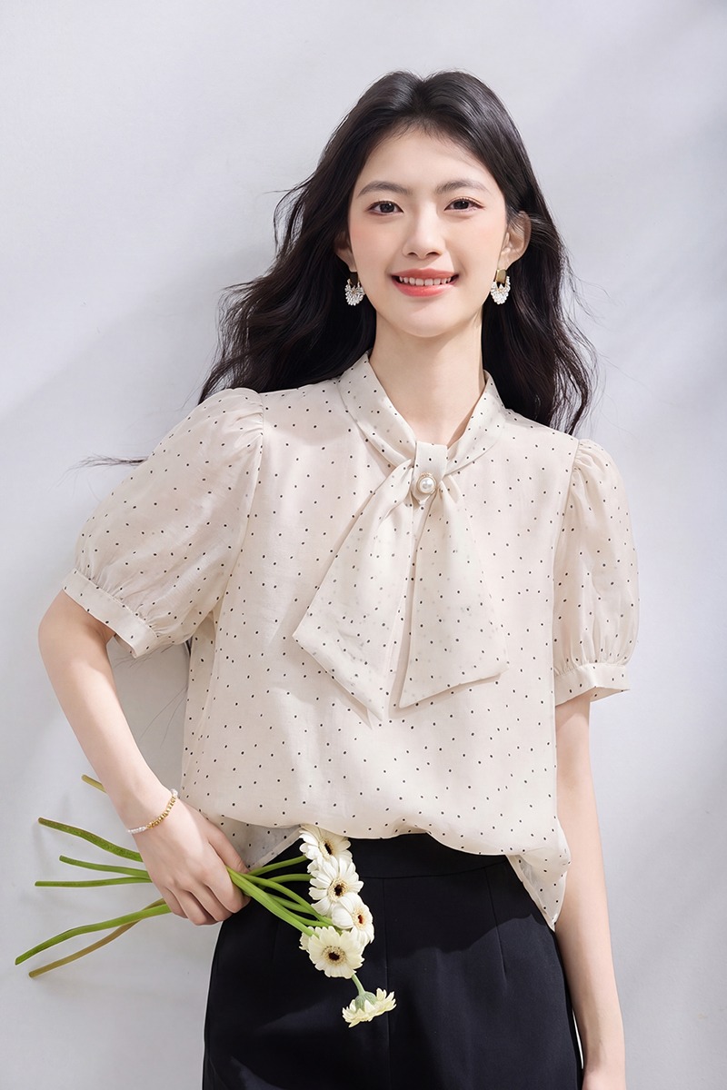 Temperament summer short sleeve tops France style streamer shirt