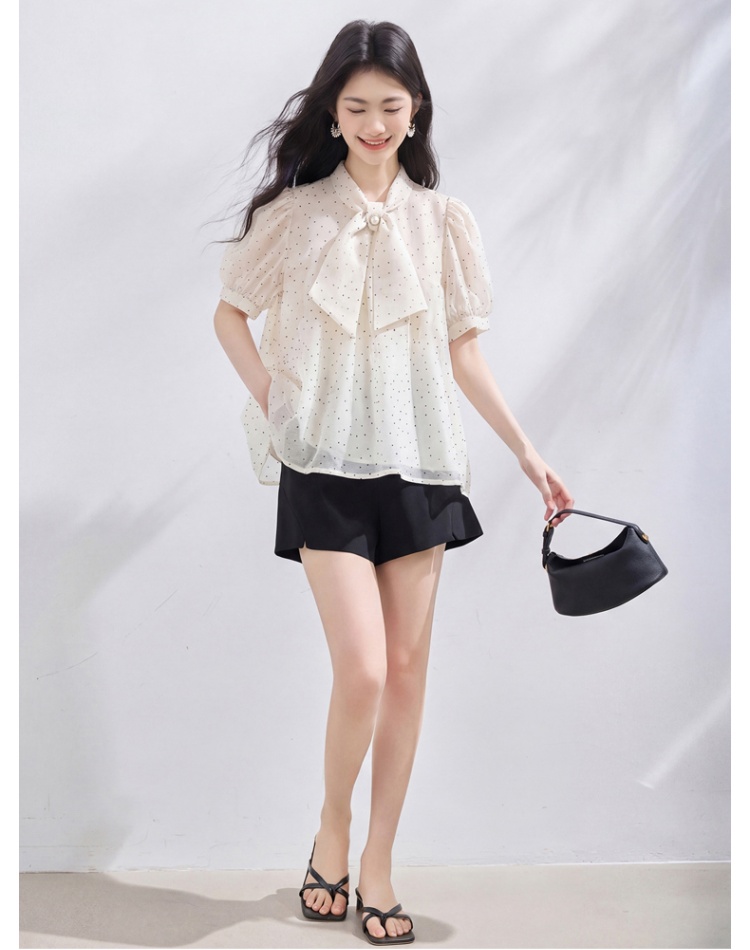 Temperament summer short sleeve tops France style streamer shirt