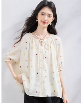 Loose round neck tops summer frenum shirt for women