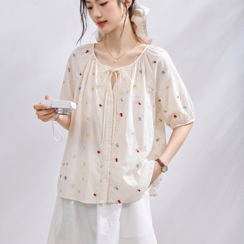 Loose round neck tops summer frenum shirt for women