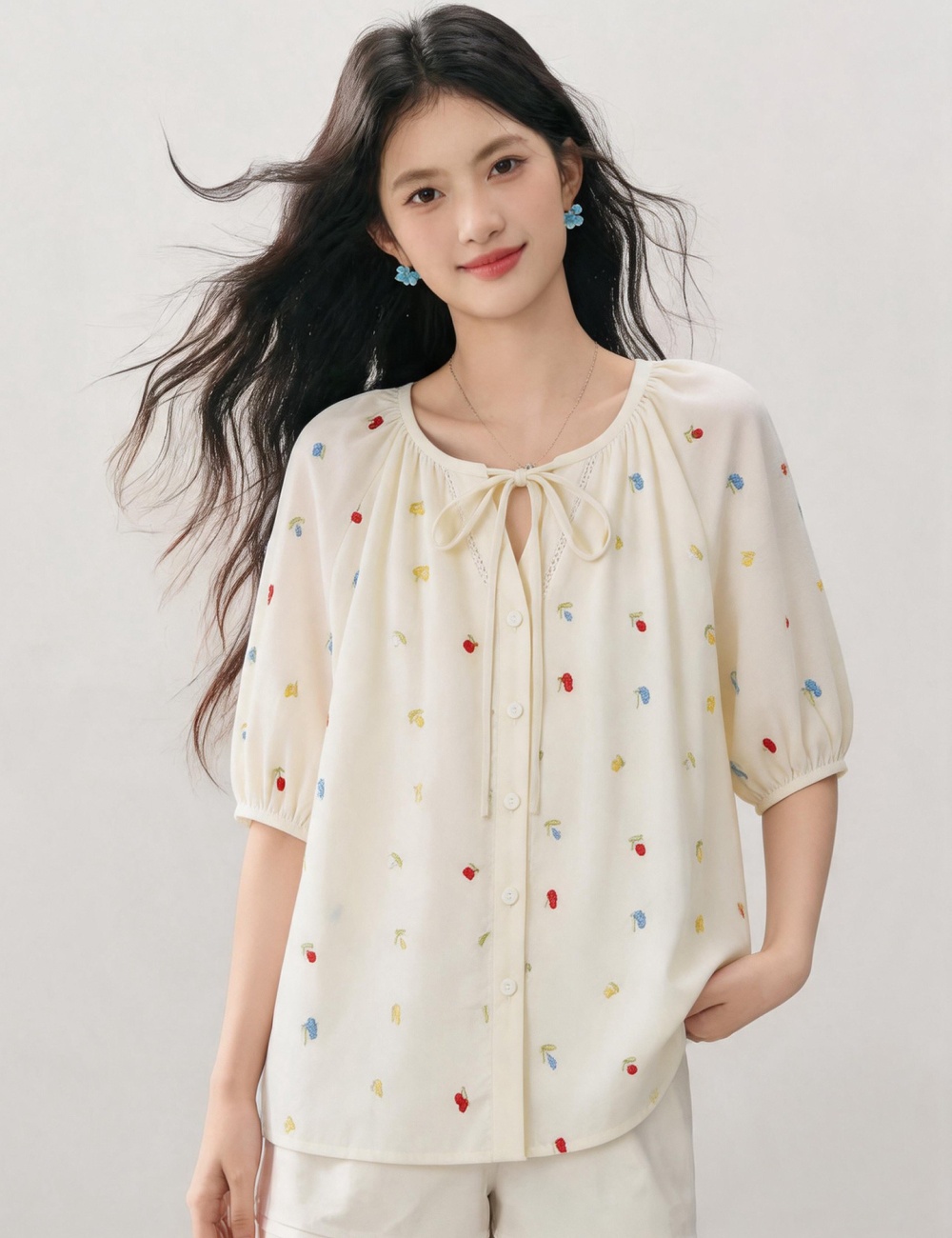 Loose round neck tops summer frenum shirt for women