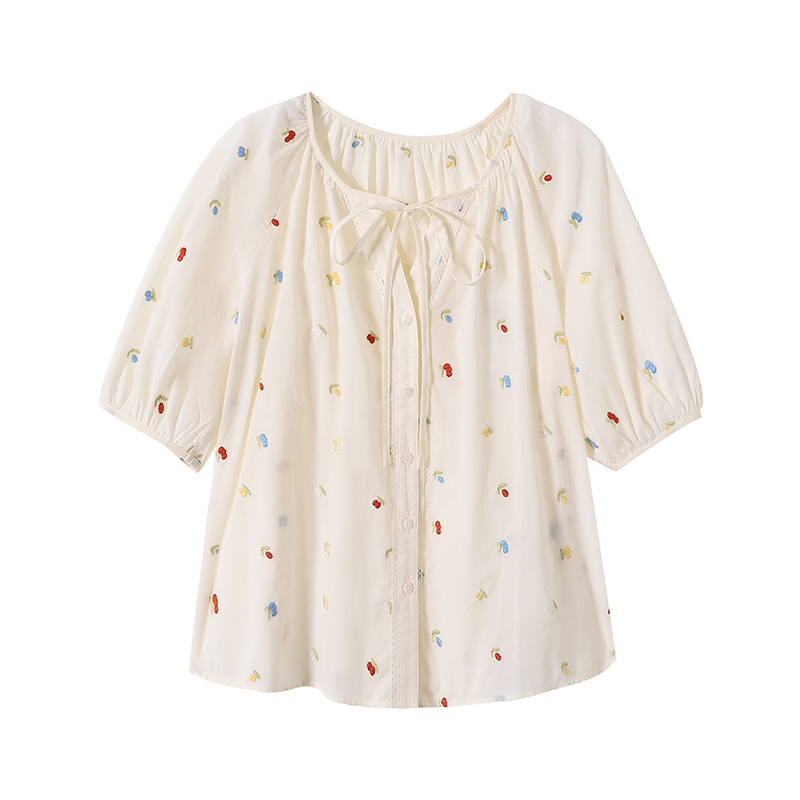 Loose round neck tops summer frenum shirt for women