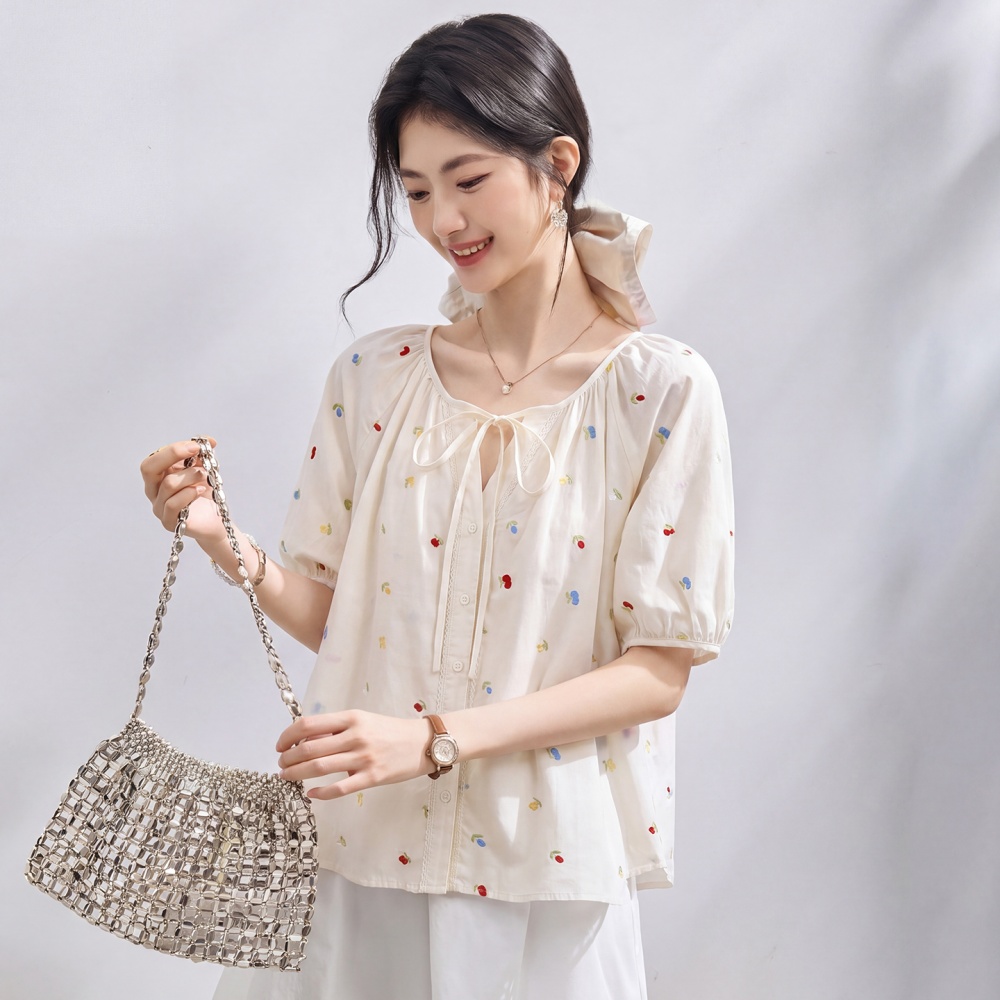Loose round neck tops summer frenum shirt for women