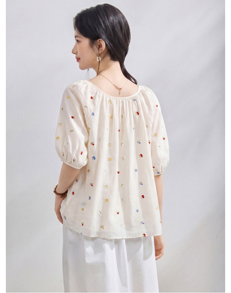 Loose round neck tops summer frenum shirt for women