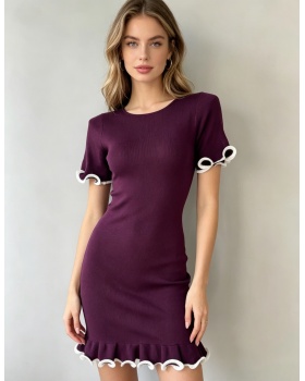 Short sleeve T-back knitted dress for women
