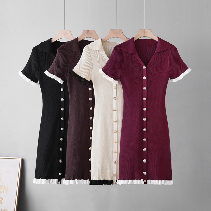 Slim knitted summer V-neck splice dress for women
