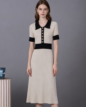 Short sleeve sweater retro dress for women