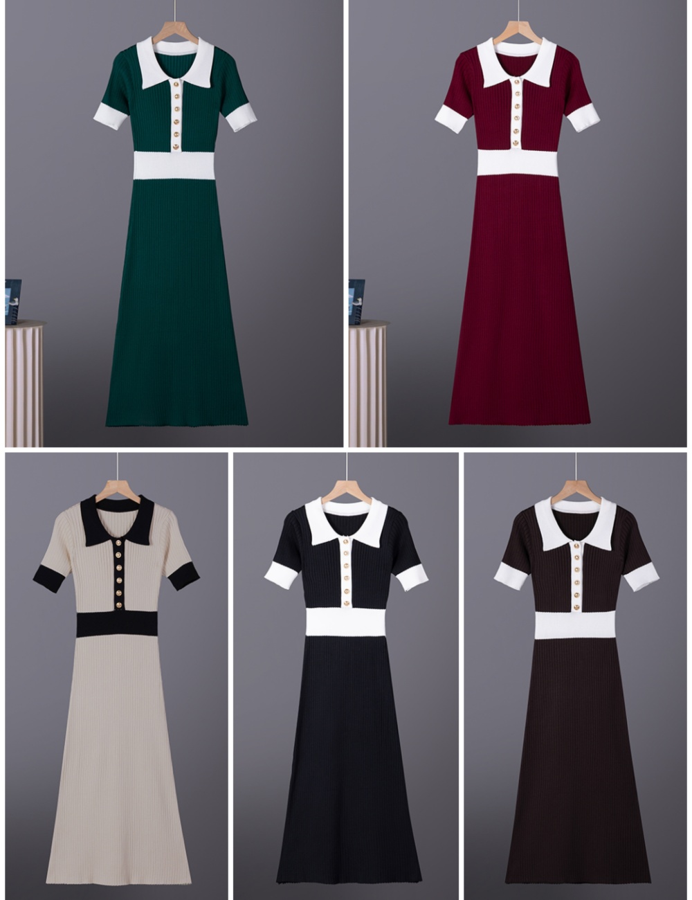 Short sleeve sweater retro dress for women