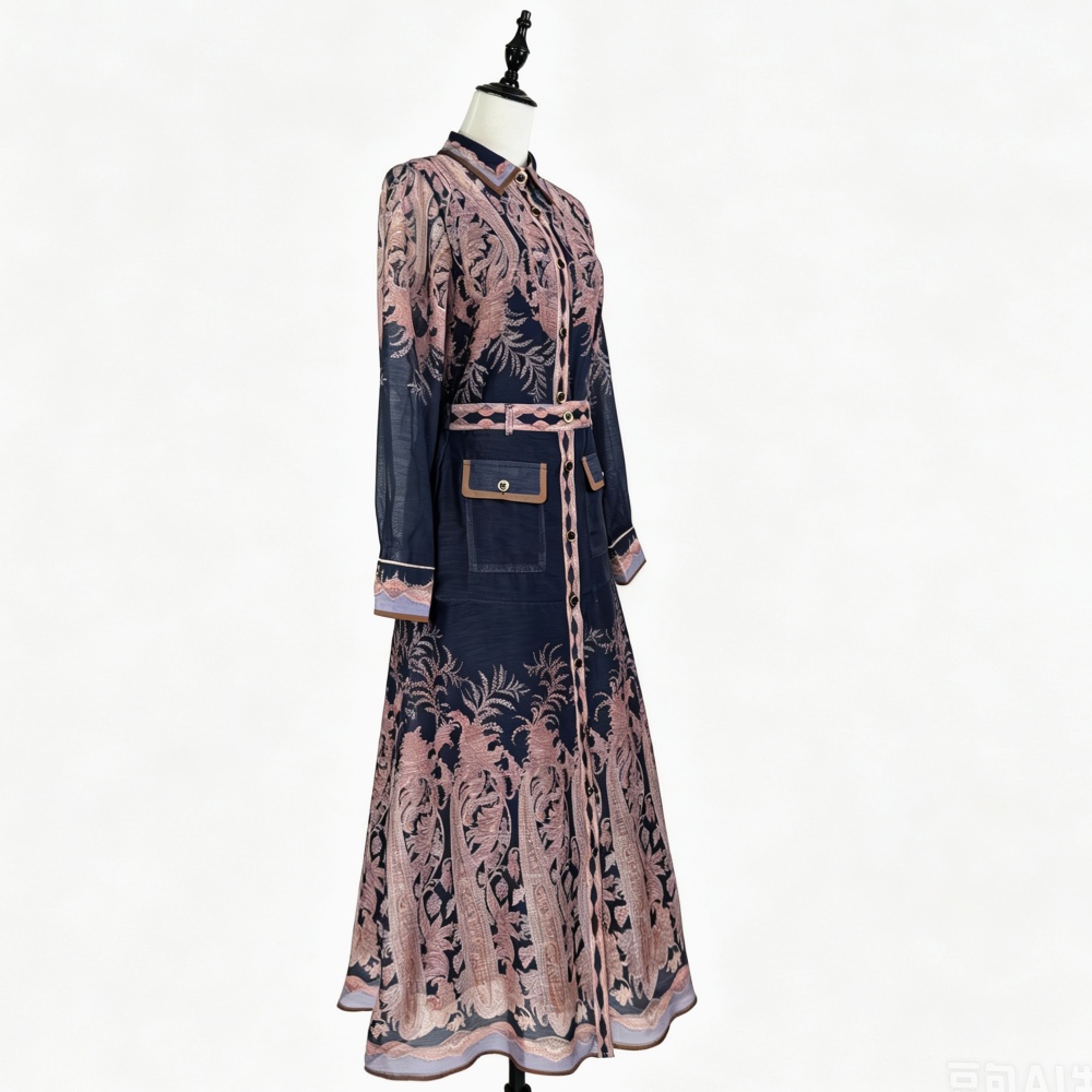 Retro printing shirt high waist long sleeve skirt a set