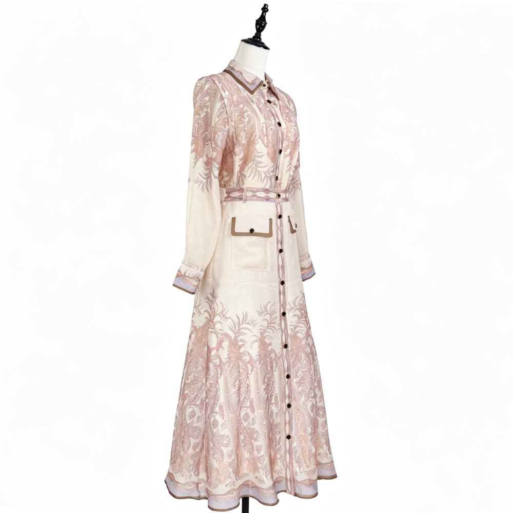 Retro printing shirt high waist long sleeve skirt a set