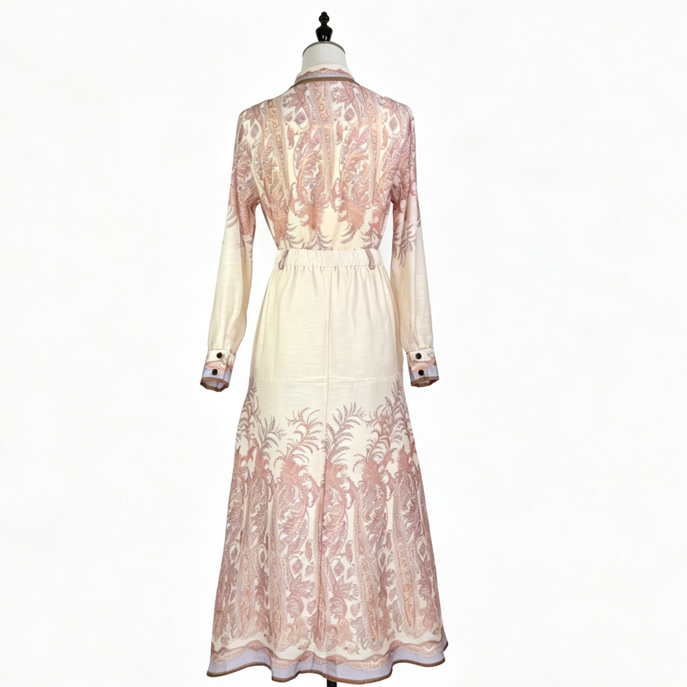Retro printing shirt high waist long sleeve skirt a set