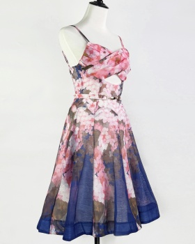 Slim high waist temperament dress catwalk vacation hollow T-back