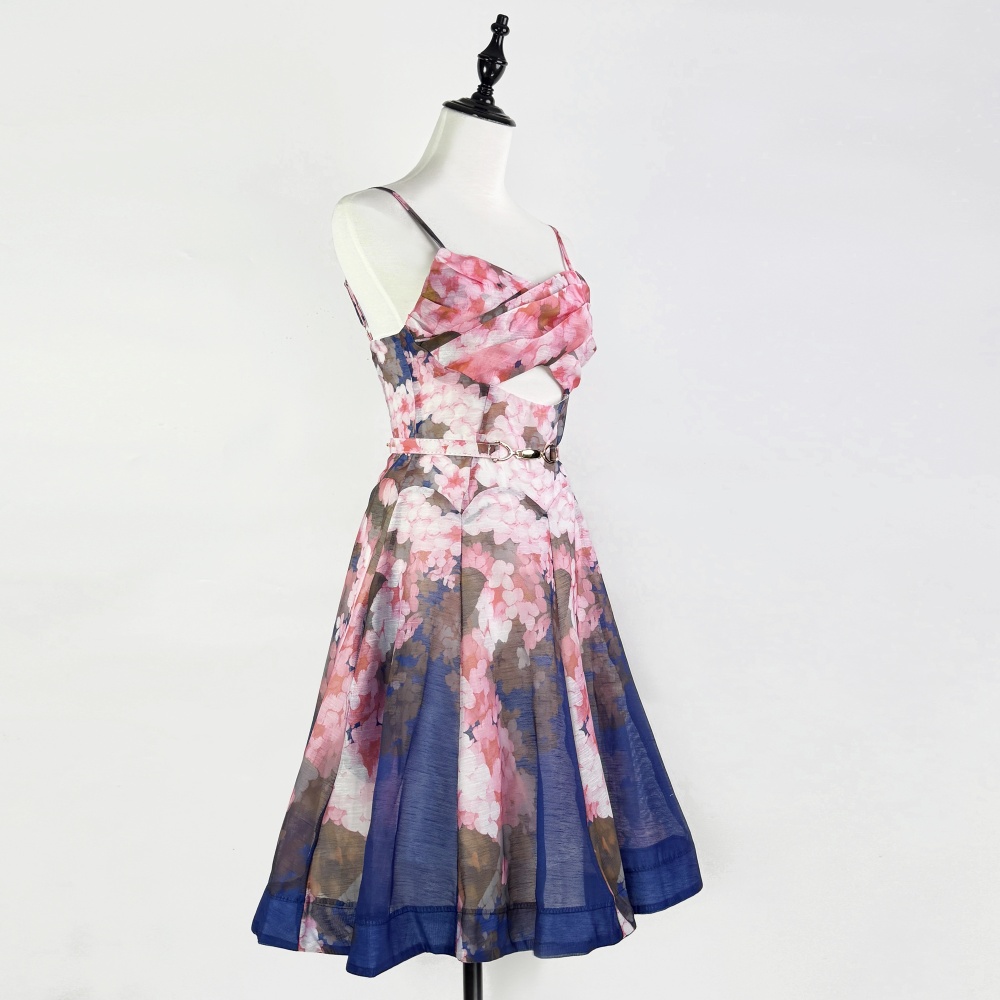 Slim high waist temperament dress catwalk vacation hollow T-back