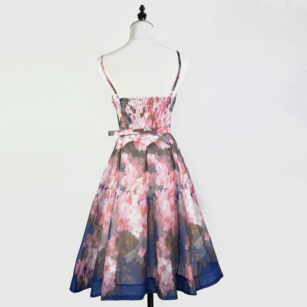 Slim high waist temperament dress catwalk vacation hollow T-back