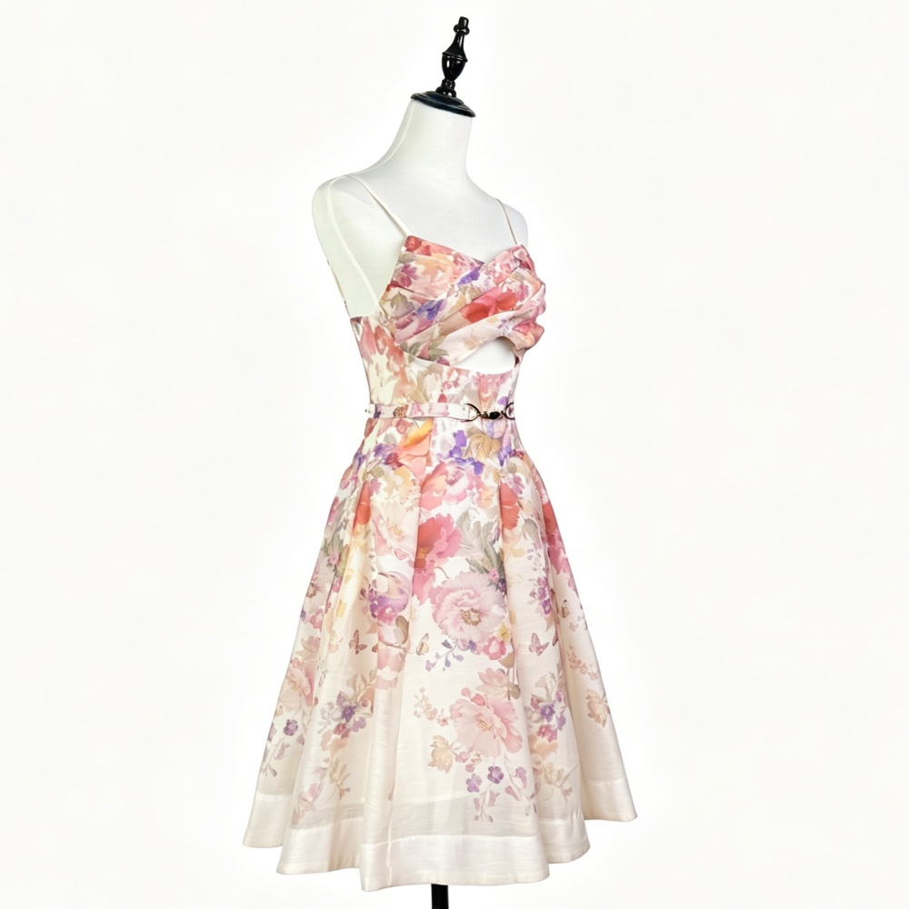 Slim high waist temperament dress catwalk vacation hollow T-back