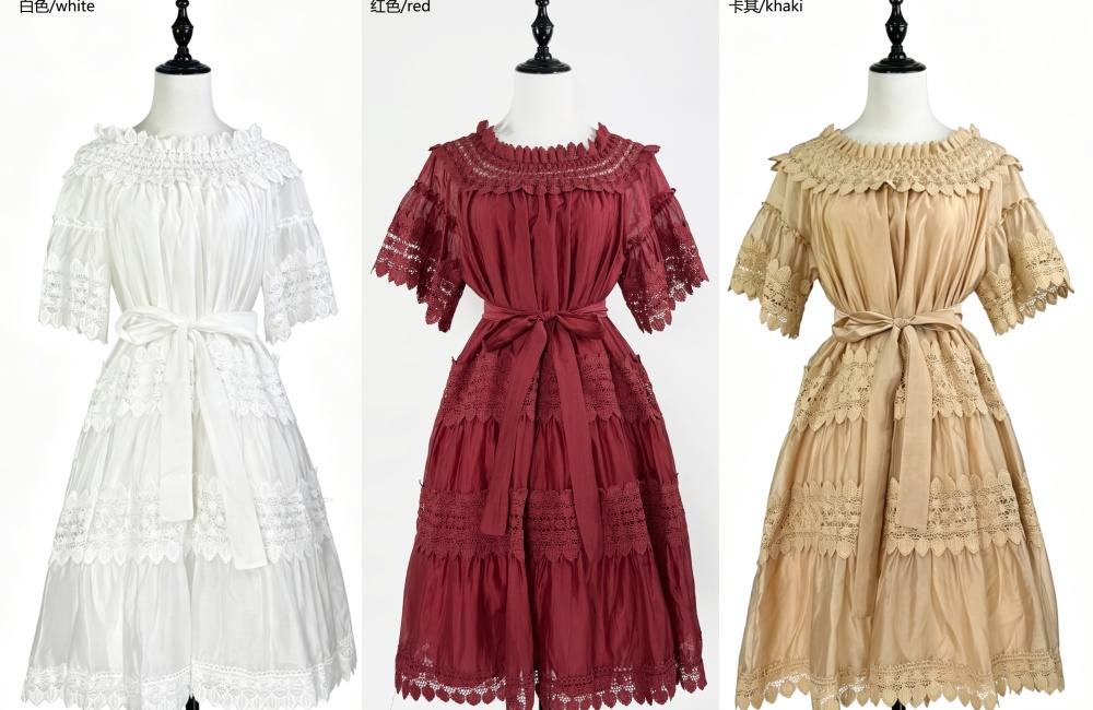 Short European style frenum flat shoulder dress for women