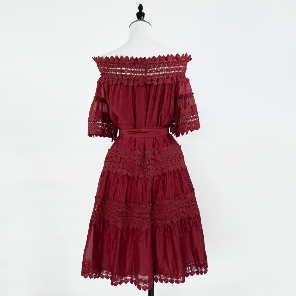 Short European style frenum flat shoulder dress for women